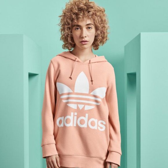 adidas Tops - ADIDAS Trefoil Oversized Logo Hoodie Dust Pink F46